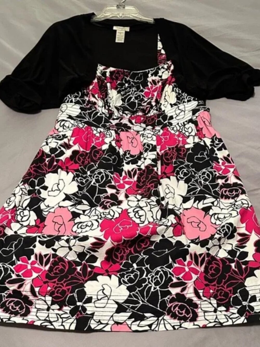 Dress Barn pink & black floral, with little black jacket